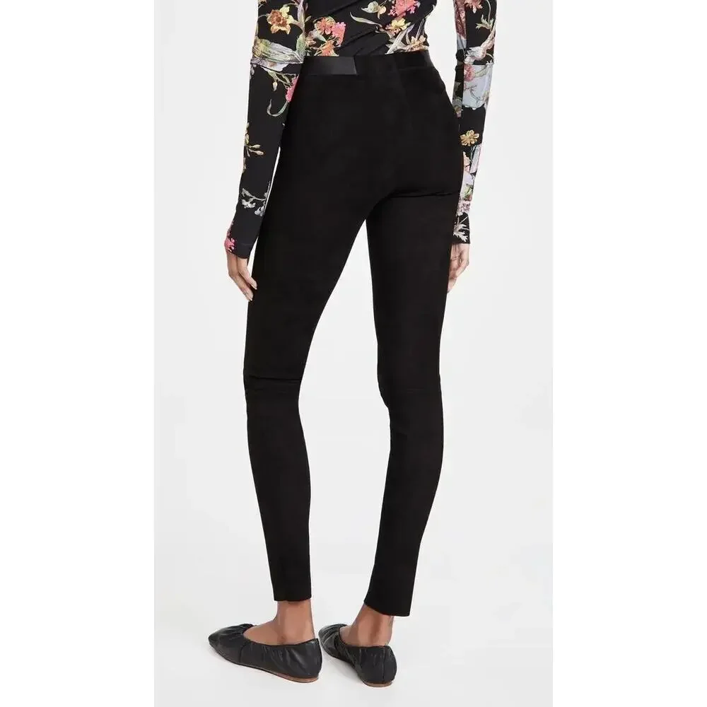 Alice + Olivia Front Zip Black Lambskin Suede Leggings Size 4